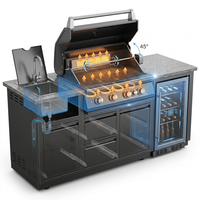 Outdoor Kitchen Island Black Stainless Steel with Sink & 46-Inch 4-Burner 72000 BTU Grill, Wine Cooler, Refrigerator, Rotisserie Kit & Granite Countertops — How It Works