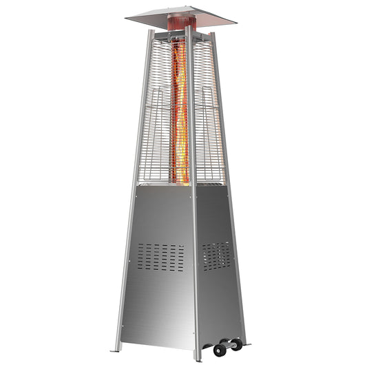 Pyramid Patio Heater, 42000 BTU Outdoor Patio Heater, 7.5 Feet LED Standing Heater with Cover and Wheels, Gray