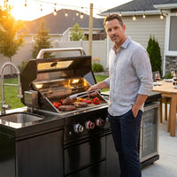 Outdoor Kitchen Island Built for Premium Entertaining, 72000 BTU 4-Burner Grill, Wine Cooler, Granite Countertops — Lifestyle