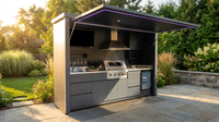 Customized Multi Functional Outdoor Kitchen BBQ Pod with Shelter Moisture Resistant Stainless Steel Outdoor Kitchen Patio Shed — Lifestyle