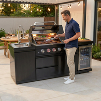 Outdoor Kitchen Island Black Stainless Steel with Sink & 46-Inch 4-Burner 72000 BTU Grill, Wine Cooler, Refrigerator, Rotisserie Kit & Granite Countertops — Lifestyle