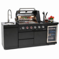 Outdoor Kitchen Island Built for Premium Entertaining, 72000 BTU 4-Burner Grill, Wine Cooler, Granite Countertops