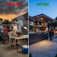 Customized Multi Functional Outdoor Kitchen BBQ Pod with Shelter Moisture Resistant Stainless Steel Outdoor Kitchen Patio Shed — Before & After